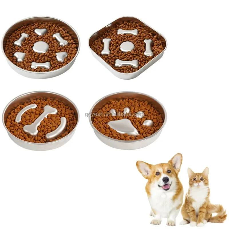 Pet Stainless Steel Slow Feeder Paw Bone Shape Dog Slow Feeding Bowl