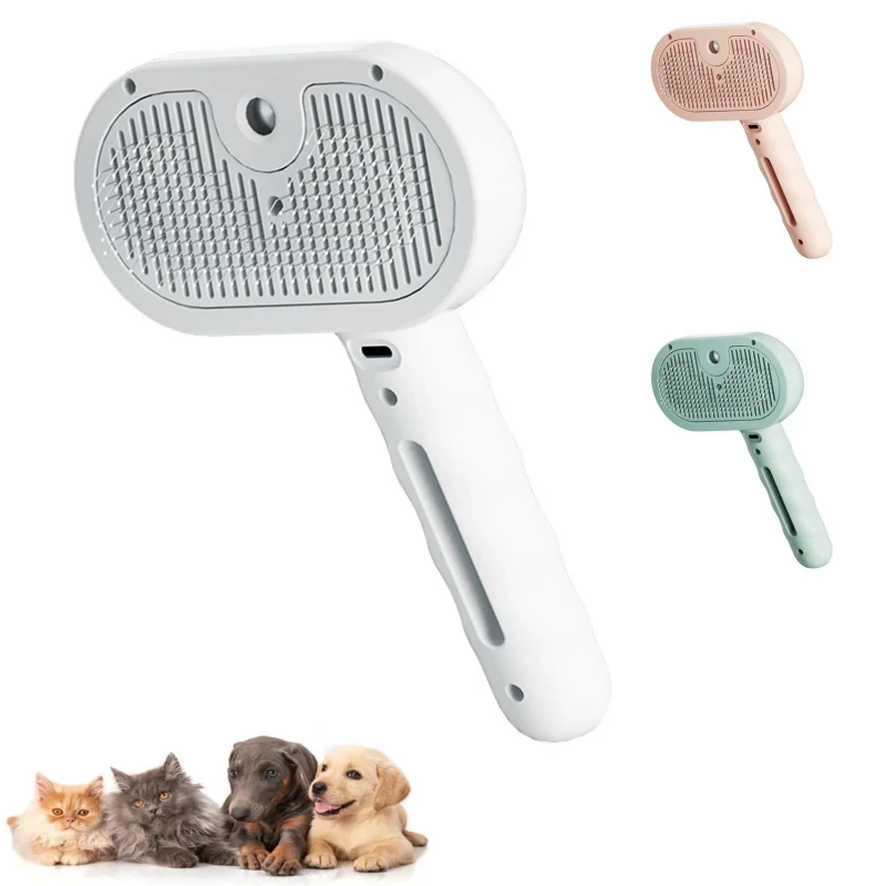 Pet Steam Brush 3 in 1 Steamy Pet Hair Removal Comb Bath Brush Self Cleaning Hair Removal Cat Dog Grooming Brush