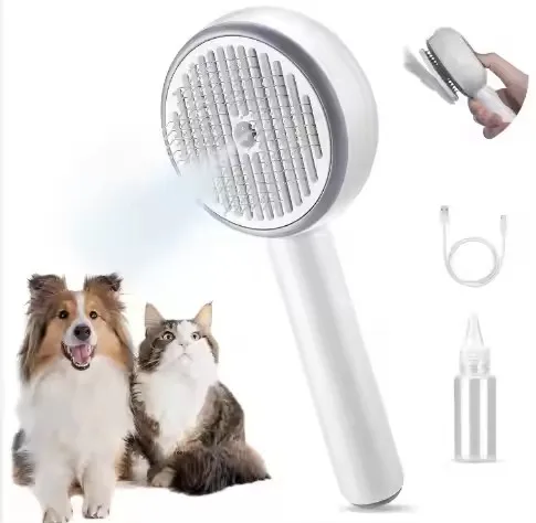 Pet Steam Grooming Brush 3 in 1 Self Cleaning Hair Removal Comb Steamy Bath Brush for Dogs Cats