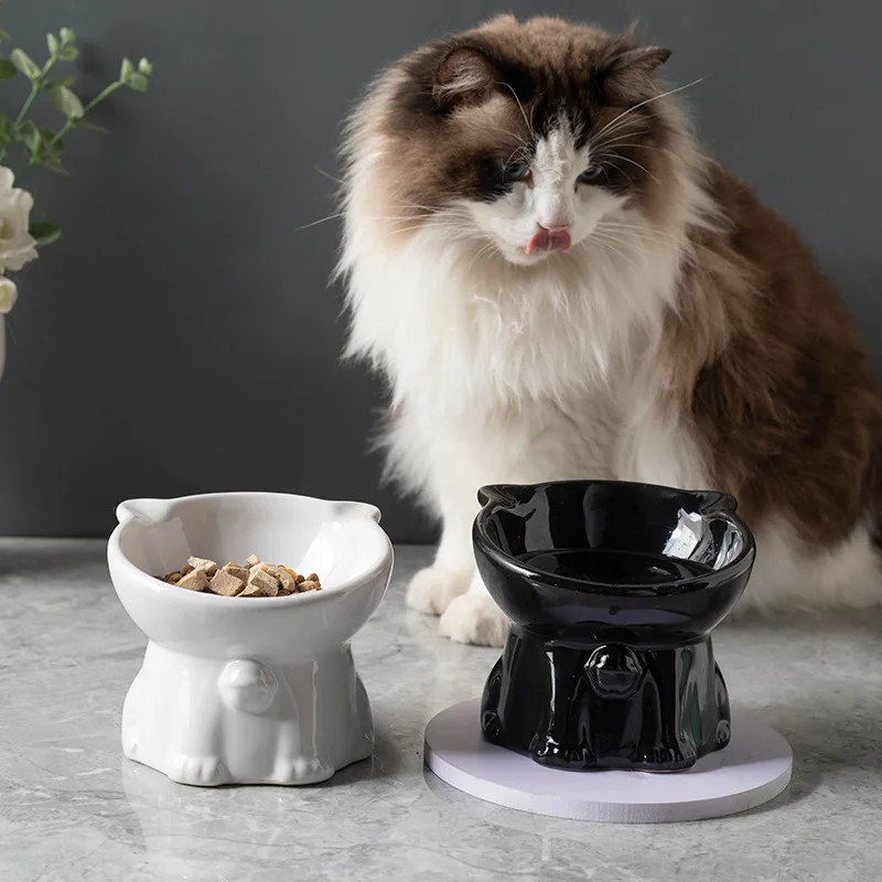 Pet Supplies 150ml Ceramic Water Bowl Anti Slip Base 15 Degree Tilt Protect Neck Elevated Cat Food Bowl