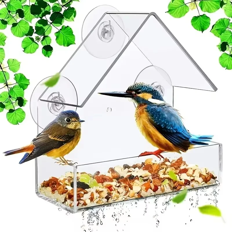 Pet Supplies Acrylic Window Bird Feeder Strong Suction Cups Clear House Design Ideal for Outdoor Bird Watching