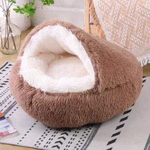 Pet Supplies Canopy Faux Fur Hooded Semi Closed Donut Luxury Dog Bed for Sleeping Other Pet Beds Accessories