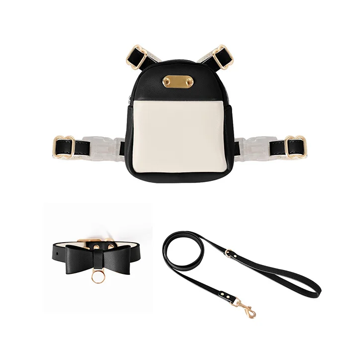 Pet Supplies Collar Leash Adjustable Puppy Backpack Waterproof PU Leather Dog Bag Outdoor Travel Portable Small Bag