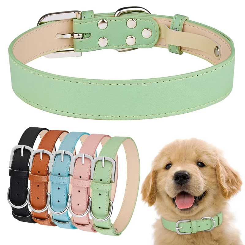 Pet Supplies Customized PU Leather Dog Collar with Metal Accessories Strong Durable Pet Collar for Small Dogs
