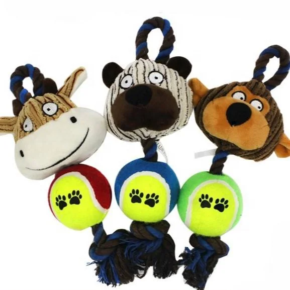 Pet Supplies Dog Toy Ball Squeaky Puppy Toy Ball Cotton Rope Dog Toy for Chew and Play