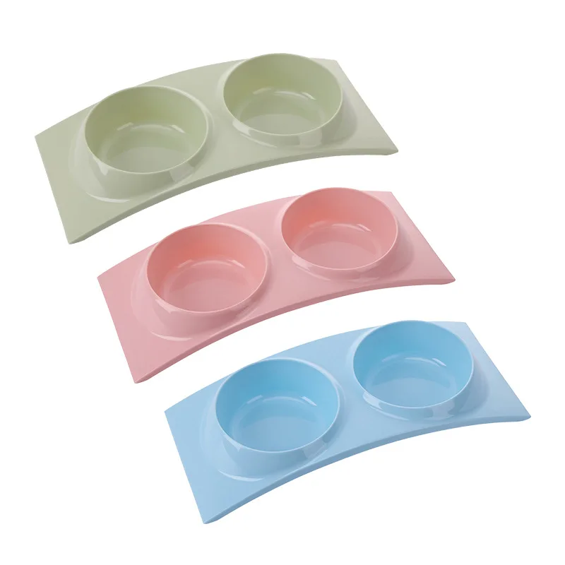 Pet Supplies Factory Light Colored Arch Shaped Stainless Steel Pet Double Bowl Feeding Water Feed Easy to Clean and Anti Spill