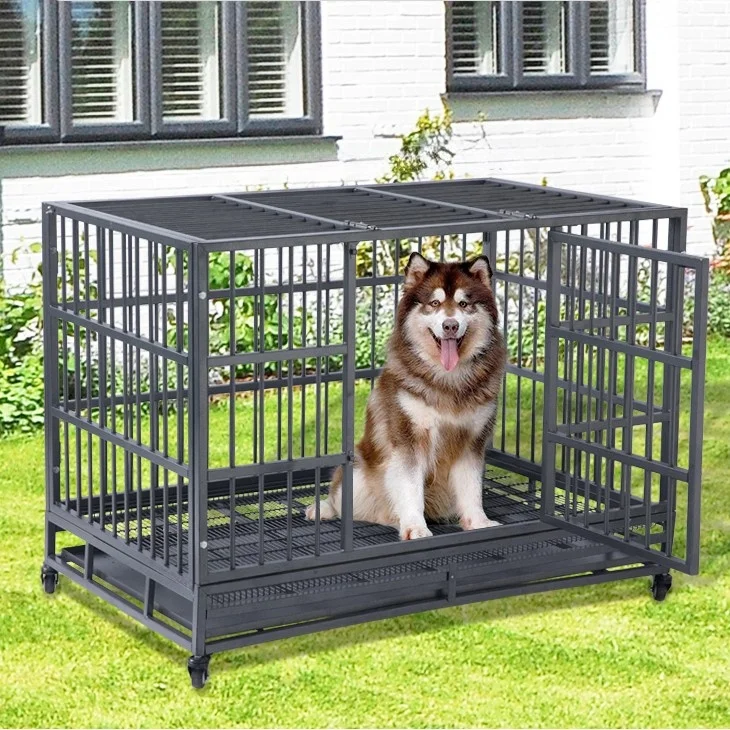 Pet Supplies Foldable Metal Material Dog Cage High Quality 48 Inch Stackable Transport Dog Kennel Cage With Wheel
