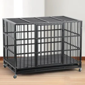 Pet Supplies Foldable Oval Iron Pipe Dog Cage 48 Inch Stackable Transport Dog Kennel Cage With Wheel