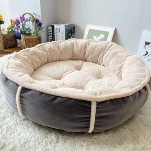 Pet Supplies High Standard Customized Faux Fur Warm Cozy Round Natural Plush Multi Size Dog Bed for Cats