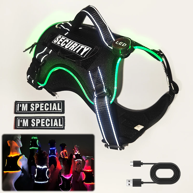 Pet Supplies Large Pet LED Dog Harness Rechargeable Custom Logo Luxury USB Light Up Pet Dog Safety Harness