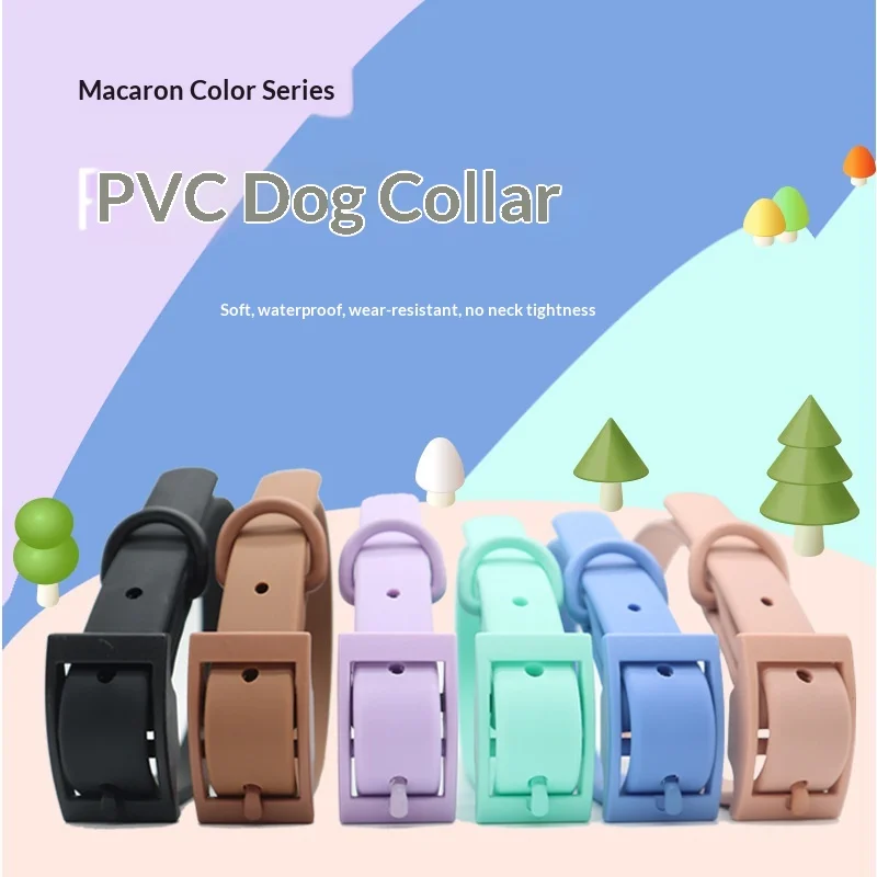 Pet Supplies Macaron Color PVC Waterproof Stain Resistant Extendable Solid Dog Cat Universal Neck Collar