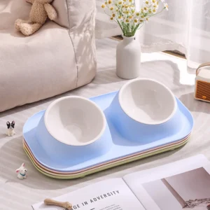 Pet Supplies Tray Food Cat Splash proof Pet Double Bowl 15 Degree Tilt Cervical Care Stainless Steel for Small Animals