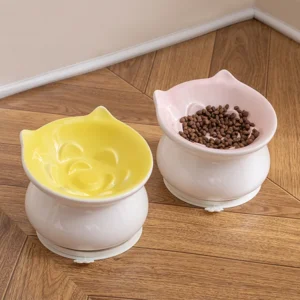 Pet Supplies Water Bowl Tilt Angle Design Baby Grade Ceramic Silicone Base Protect Neck Elevated Cat Slow Feeding Bowl