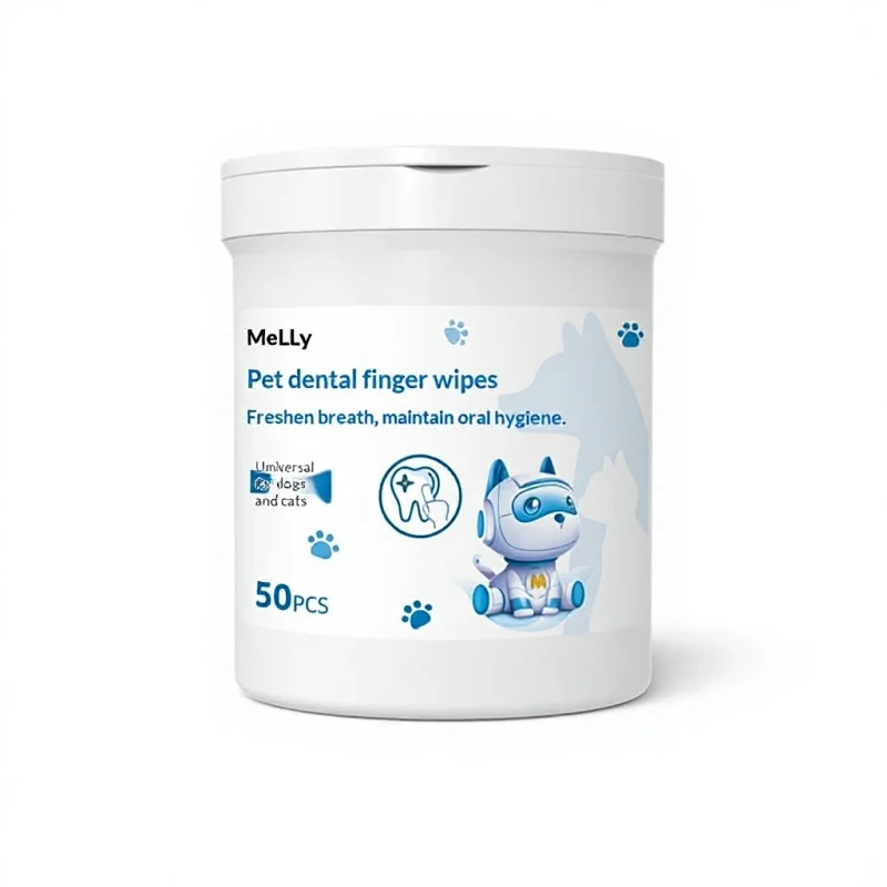 Pet Teeth Cleaning Finger Cots Wet Wipes with Cartoon Dog Graphic for Cat & Dog Oral Care Fresh Breath