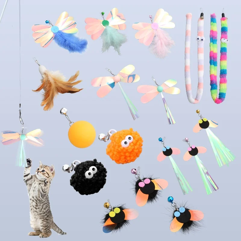 Pet Toy Supplies Funny Cat Toy Teaser Wand Feather Replacement Head Sequin Bells Small Flying Insect Series