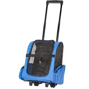 Pet Travel Rolling Backpack Carrier Wheeled Car Seat with Zipper Closure Solid Pattern Adjustable Shoulder Strap for Dogs Cats