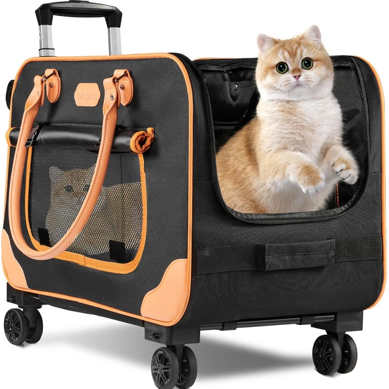 Pet Trolley Large Cat Carrier With Wheels Foldable Rolling Cat Carrier Pet Carrier With Wheels for Small Dogs