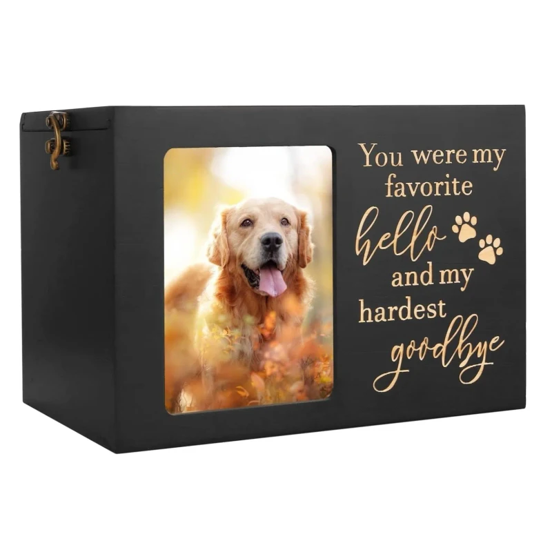 Pet Urns for Dogs or Cats Ashes Wooden Funeral Cremation Memorial Box with Photo Frame Loss Pet Memorial Remembrance Gift
