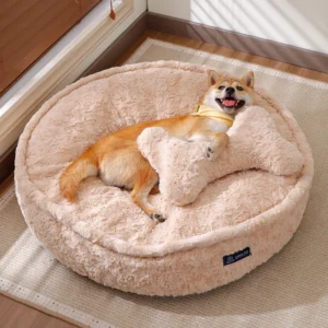 Pet Winter Cake Bed Round Plush Foam Durable Comfortable Calming Bed for Cats and Dogs