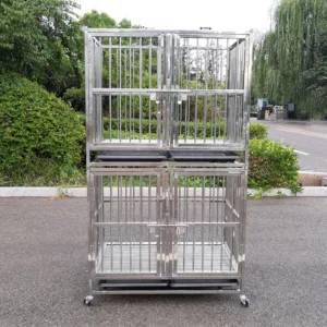 PetFit Large Double Decker Stainless Steel Dog Cage with 24 Compartments Plastic Tray for Pet Grooming Salon & Boarding Service
