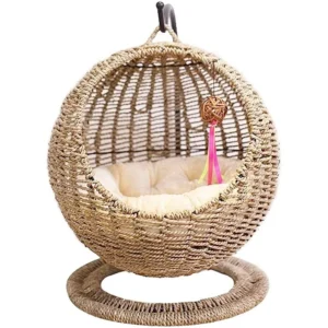Petdom Eco Friendly Warm Comfortable House Modern Cat Furniture Raised Hanging Rattan Swinging Basket Cat Pet Beds
