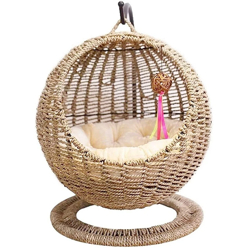 Petdom Eco Friendly Warm Comfortable House Modern Cat Furniture Raised Hanging Rattan Swinging Basket Cat Pet Beds