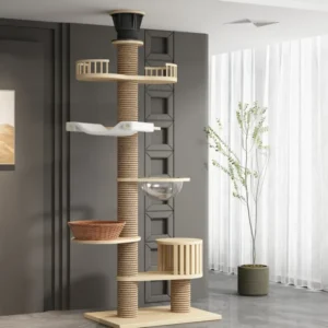 Petdom Large Cats Eco Friendly Multi Layer Ceiling Tree Tower Sisal Rope Faux Fur BSCI Certified Customized Color Scratcher