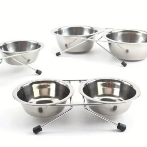 Pets Raised Double Dish Feeder with Wire Rack for Cats and Steel Dog Bowls Double Food and Water Bowls