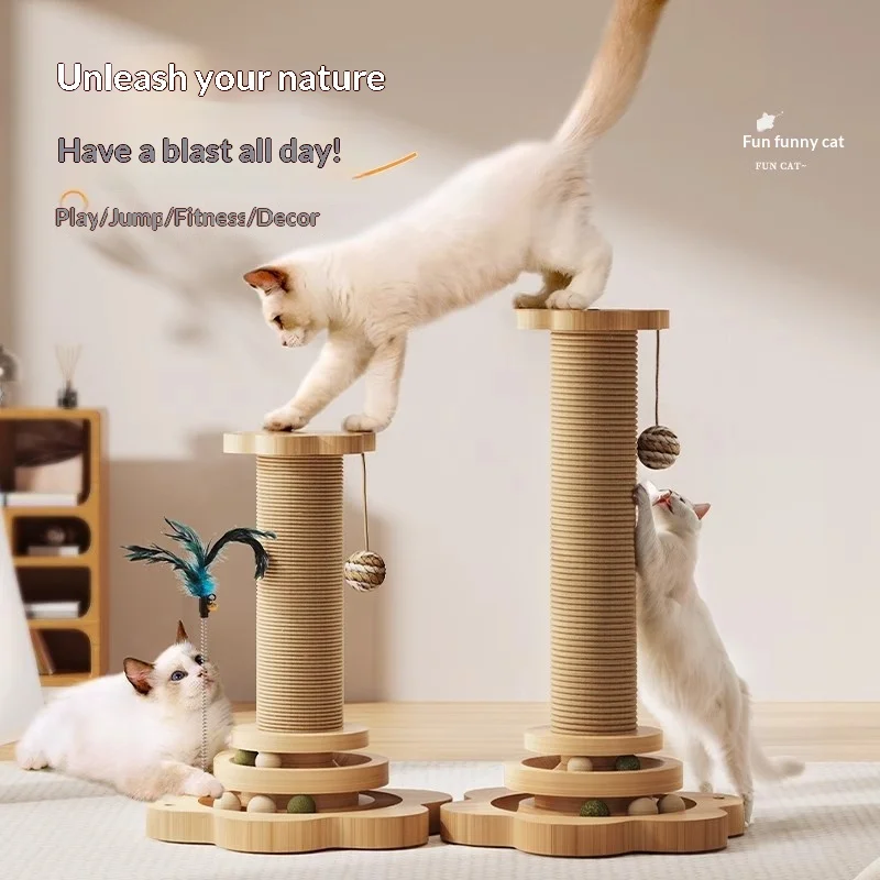 Pine Wood cat Scratch Board cat Tree Combo Pastoral Countryside Style 40 50cm Height Wear resistant Non shedding Durable cat