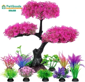 Pink Cherry Blossom Tree Aquarium Decor Set Artificial Plastic Pink Aquarium Decorations Goldfish Betta Accessories