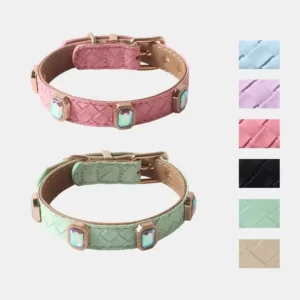 Pink PU Leather Adjustable Pet Jewelry Dog Collar Rhinestone Dog Necklace Collar Crystal Studded for Small Dogs