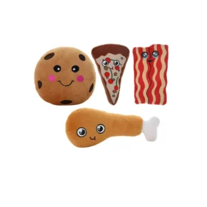 Pizza Bacon French Fries Donuts Squeak Pet Chew Plush Dog Toys