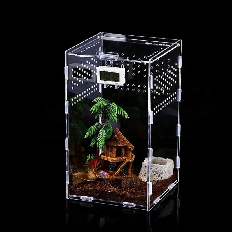 Plastic Acrylic Reptile Cage for Spider Lizard Gecko Disassemble Acrylic Reptile Terrarium Praying Mantis Feeder Cage Vivarium