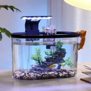 Plastic Aquarium Small Fish Tank with LED Light Accessories for Office Table