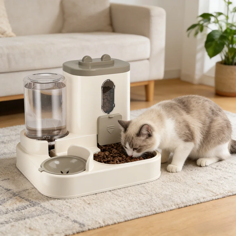 Plastic Cat & Dog Bowls Cat Food Bowl Double Bowl with Integrated Automatic Feeder & Drinking Water Pet Supplies for cat Dog