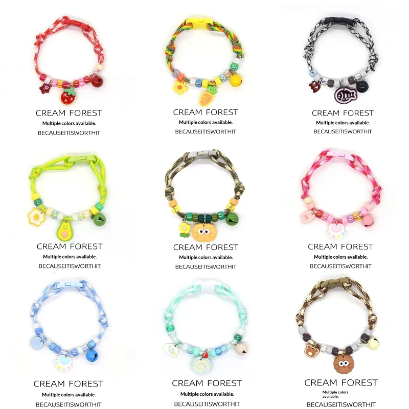 Plastic Cat Dog Collar Necklace with Cartoon Design Cute Footprint Colorful Adjustable Bell