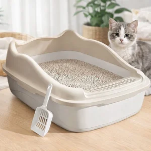 Plastic Cat Litter Box Semi Enclosed Large Capacity Easy Clean Anti Splash Odor Control with Cat Litter Scoop