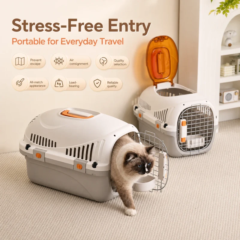 Plastic Lightweight Fashion Modern Portable Pet Carrier for Cats Dogs Airline Approved Travel Crate for Outings In Car Use