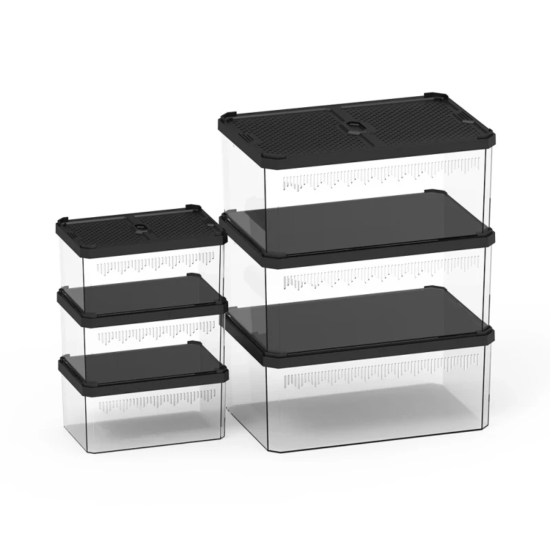 Plastic Reptile Breeding Box with Black ABS Plastic Magnetic Sliding Ventilation Lid for Reptile & Amphibian Supplies