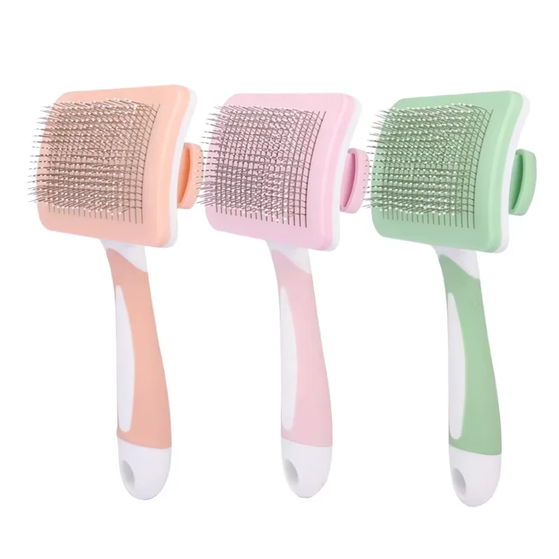 Plastic Self Cleaning Wire Brush Dog Pet Grooming Slicker Brush Cat Hair Remover Comb