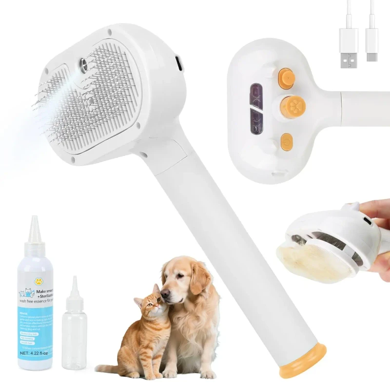 Plastic Stocked Pet cat Steam Grooming Hair Shape Brush Spray Massage Comb Hair Remover