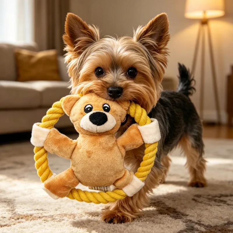 Plush Bear Dog Tug Rope Toy Durable Cotton Rope Ring Pet Chew Toy Teething Interactive Training Toy for Puppies Dogs