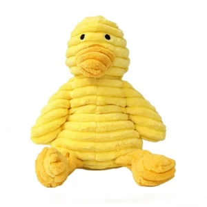 Plush Cartoon Yellow Duck Squeak Chew Teeth Cleaning Dog Toy with Sound for Boredom Relief and Interactive Play