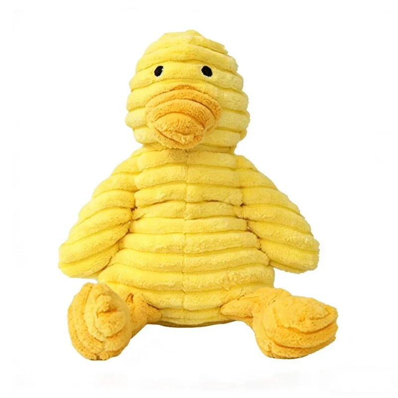 Plush Cartoon Yellow Duck Squeak Chew Teeth Cleaning Dog Toy with Sound for Boredom Relief and Interactive Play