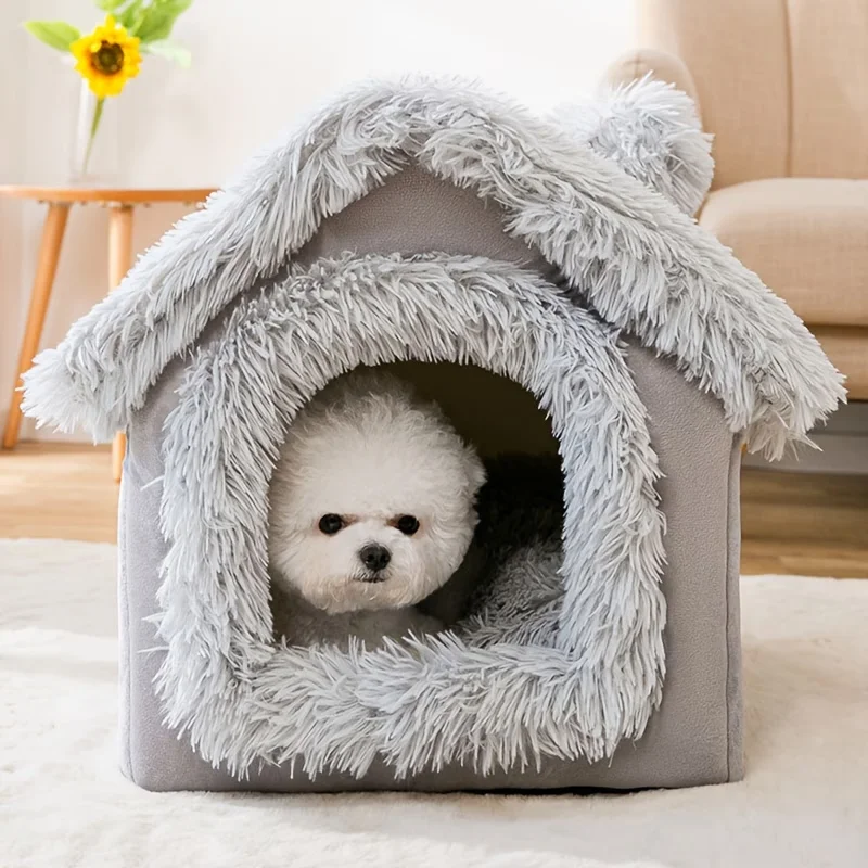 Plush Cat and Dog House Dog Bed Semi Enclosed Suitable for All Seasons Suitable for Small Pets