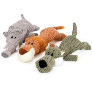 Plush Pet Dog Interactive Stuff Toys Cute Squeaky Dog Chew Toys Puppy Lion Wolf Elephant Animal Toys for Dogs Cats