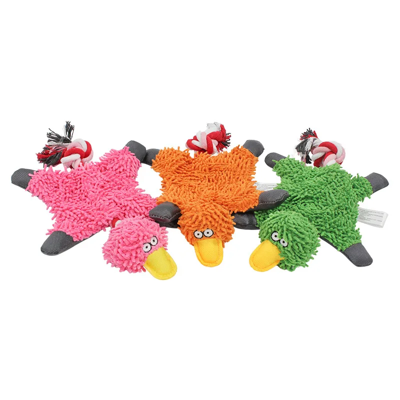 Plush Pet Dog Toys Duck Shape Chew Squeak Interactive Toys Tricolor Rope Mop Duck Outdoor Training Squeak Toy