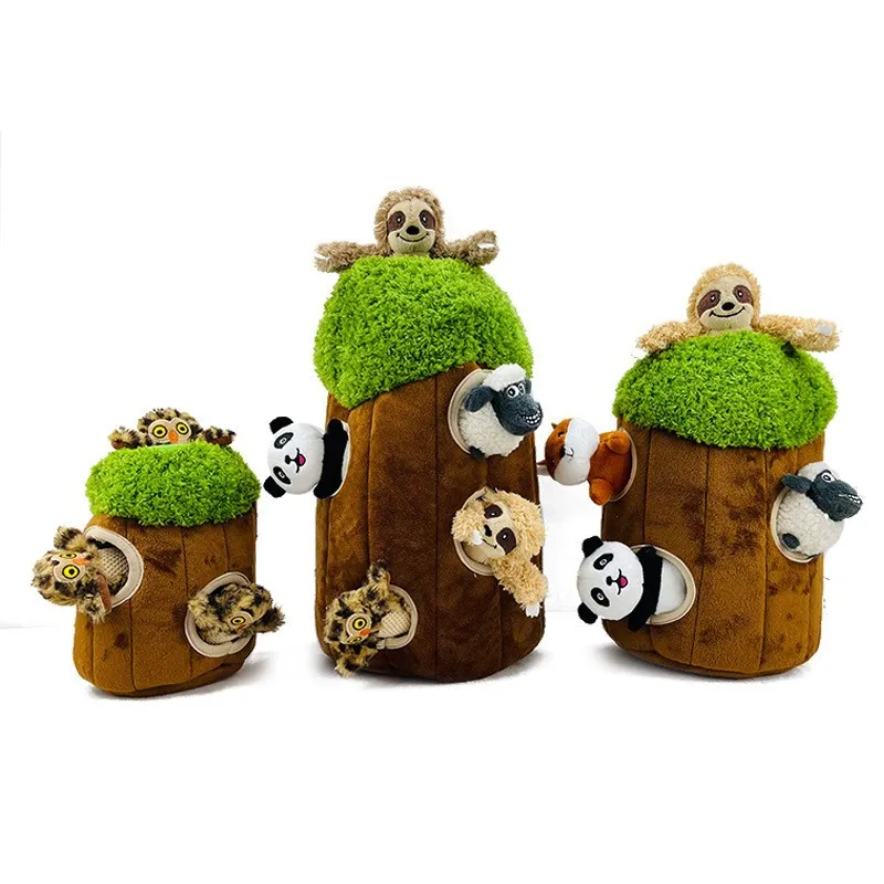 Plush Pet Nest Stuffed Animal Chew Toy Funny Interactive Sound Squeak Tree Hole Dog Chew Toys