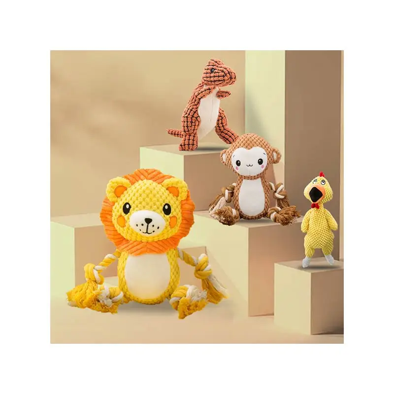 Plush Pet Toy with Cute Funny Sounds Durable Animals Shaped Dog Tug Toys Molar Cute Monkey Squeaky Chew Toy
