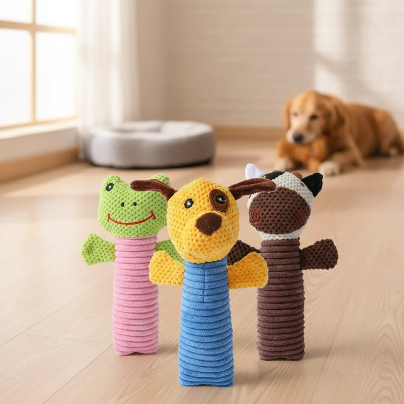 Plush Squeaky Pet Toy for Dogs Cats Soft Corn Velvet Stuffed Animal Durable Bite Resistant Chew Toy for Small Medium Pets